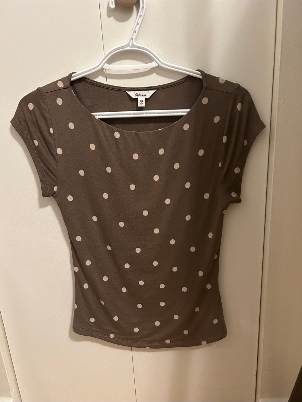 Reitmans Brown Short-Sleeve Polka Dot Top